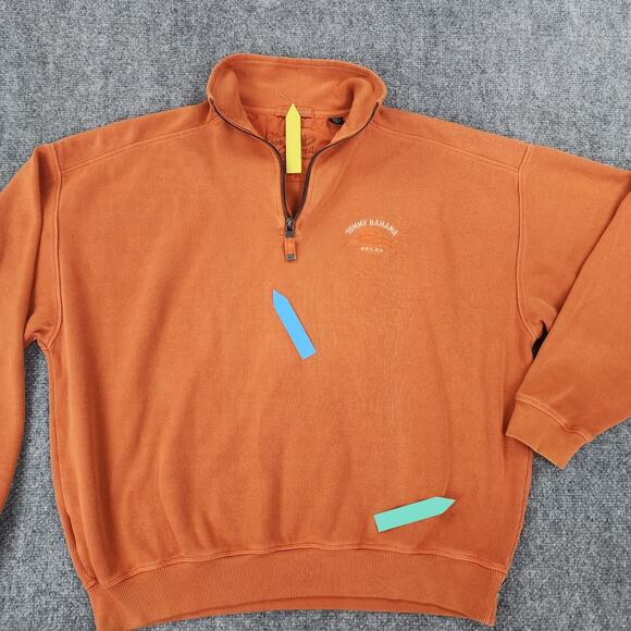 Tommy Bahama Pullover Sweater Mens Large Orange 1/4 Zip Relax Coastal Casual - Picture 14 of 16